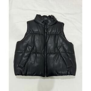 NWT Banana Republic Black Vegan Leather Puffer Zip Up Vest- Size XS